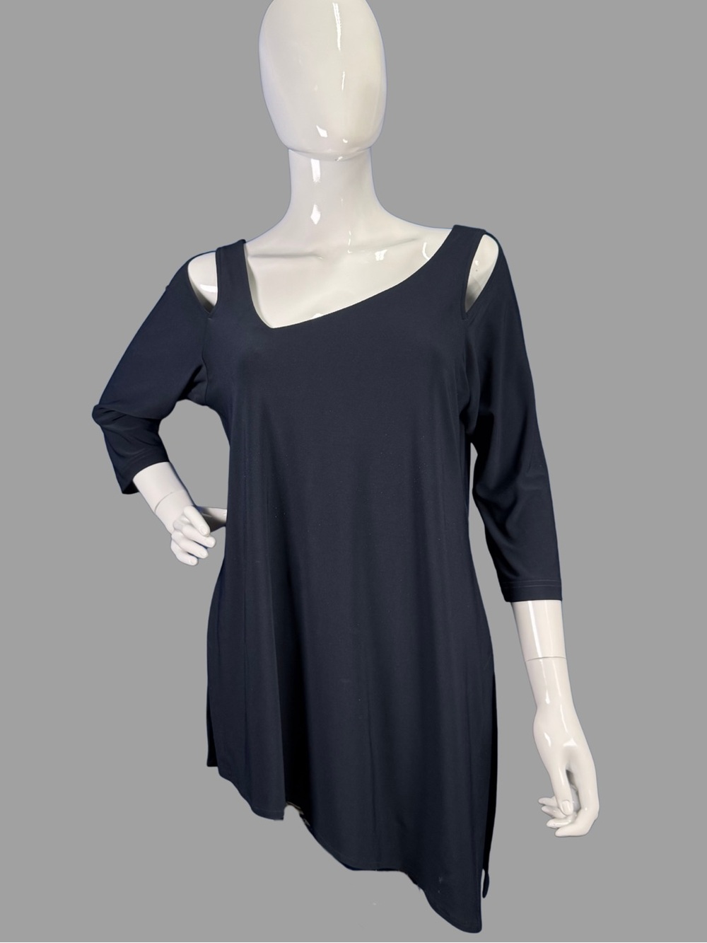 Sympli Navy Asymmetric Cold-Shoulder Tunic Top